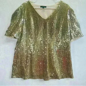Lane Bryant Gold Sequin Plus Size Women’s Cocktail Blouse. Size 16